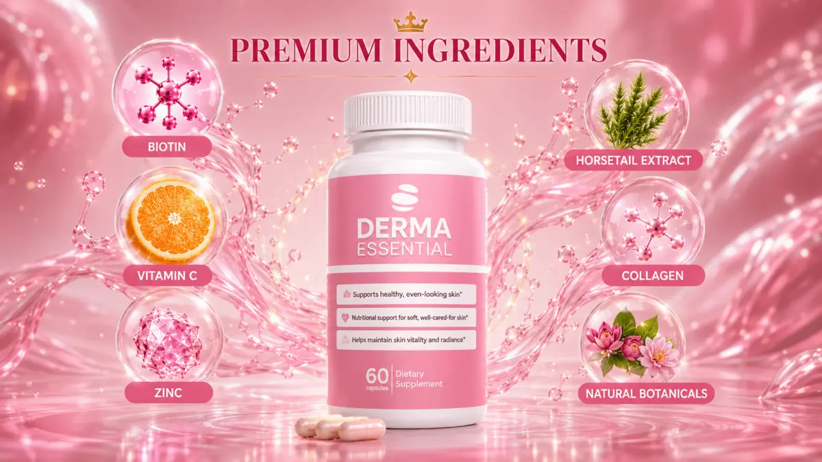 Derma Essential premium ingredients Biotin Vitamin C Zinc Horsetail Extract